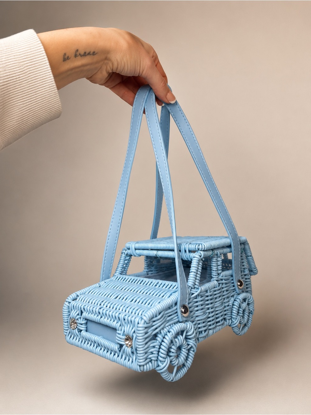 Viral Light Blue Woven Jeep-Shaped Handbag